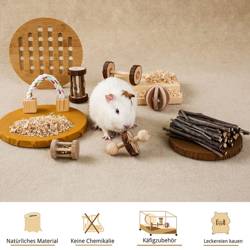 JanYoo Hamster toy, 7-piece guinea pig toy made of wood, apple wood, lamella ball set, dumbbells for rabbits, mice, chinchillas, small animals - PawsPlanet Australia