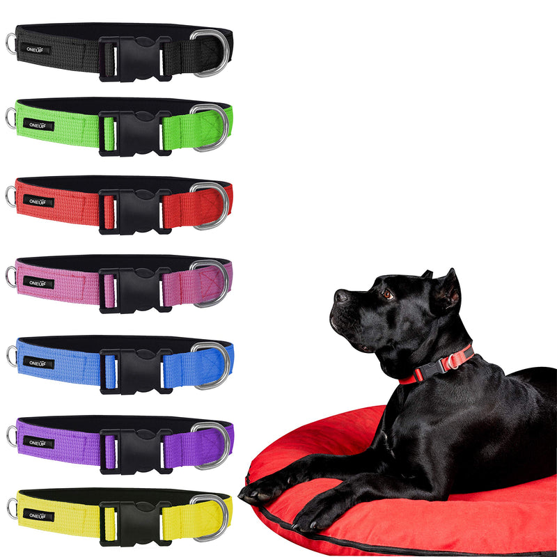 OneUP Soft and Comfortable Neoprene Padded Nylon Basic Dog, Cat and Puppy Collar Solid Color pattern for Walking Training Dogs (Red, Pink, Purple, Blue, Black and Green Collar) (Black, Small) - PawsPlanet Australia