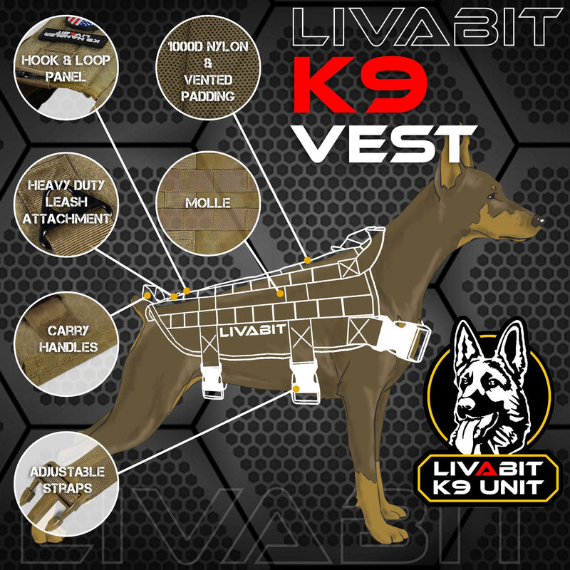 [Australia] - LIVABIT Canine Service Dog Tactical Molle Vest Harness [ Also for Cats & Puppies ] TAN Small 