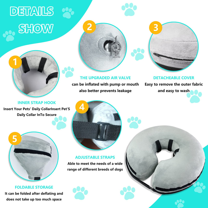 Sysmashing Protective Inflatable Collar is Suitable for Dogs and Cats.The Adjustable Collar can Prevent Pets from Touching sutures,Wounds and rashes.The Neck Circumference is Between 20"-26"(50-65cm) G-XL - PawsPlanet Australia