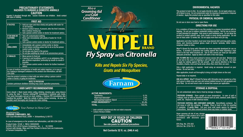 [Australia] - Farnam Wipe II Fly Spray with Citronella, 32 fl. oz. 