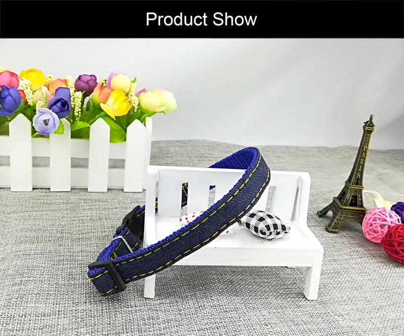 Newtensina Fashion Dogs Collar and Leash Set Denim Cloth Puppy Collar with Leashes for Dogs - Blue - S - PawsPlanet Australia