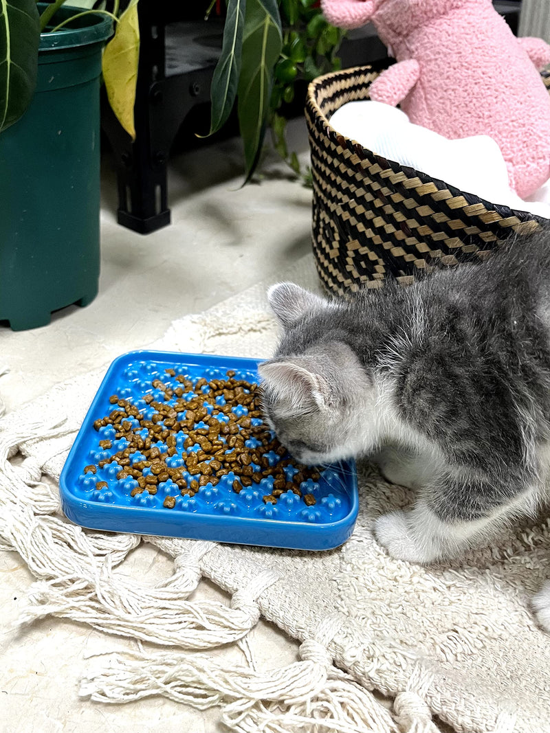 LE TAUCI PET Ceramic Slow Feeder Bowl for Cat and Small Dog, Lick Mat for Wet Food and Dry Food, Cat Food Puzzle Feeder, IQ Pet Treat Mat, Dog Feeder, Slow Bowl, Puppy Bowl, Great Gift for Pet Blue Cross - PawsPlanet Australia