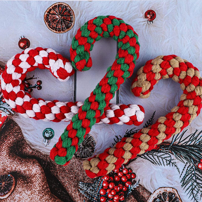 JOKILY 3 pieces dog chew toys, dog toy rope, Christmas candy cane rope, dog rope toy, Christmas dog pets chewing, dog toy candy cane, Christmas dog toy (A) D - PawsPlanet Australia