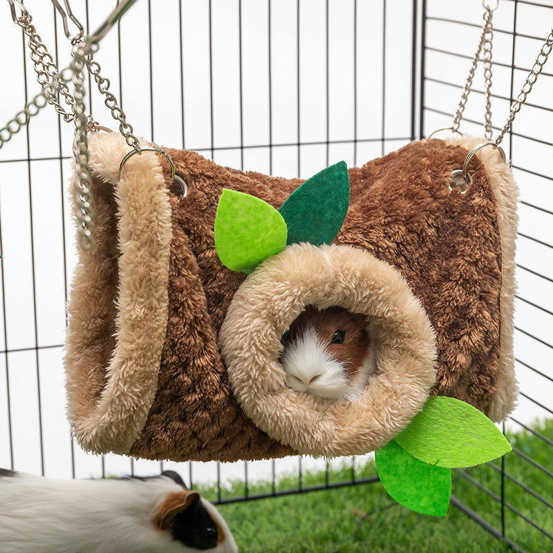 DMISOCHR Small Animal Hammock - Hanging Hammock & Tunnel Cage for Ferret Hamster Parrot Rat Guinea-Pig Mice Chinchilla Flying Squirrel - Warm Plush Cage Hideout Swing Pet Hammock with 5.9" Chain - PawsPlanet Australia