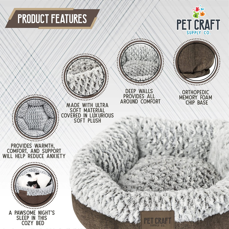 Pet Craft Supply Soho Round Dog Bed for Small Dogs - Cat Bed For Indoor Cats | Ultra Soft Plush | Memory Foam | Machine Washable | Puppy Bed | Pet Bed | Calming Cat Bed | Calming Bed for Dogs Brown - PawsPlanet Australia