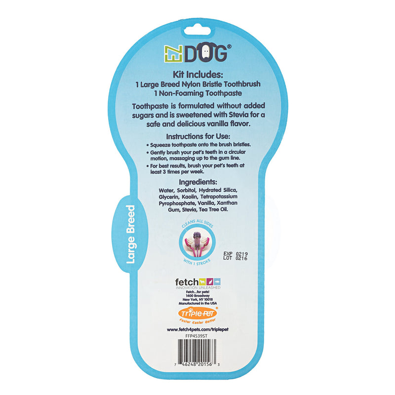 EZ DOG Dental Care Kit Contains 3-Sided Toothbrush & All-Natural Vanilla Toothpaste | Helps Prevent Plaque & Tartar Buildup | Dogs Love the Taste, Large Breed - PawsPlanet Australia