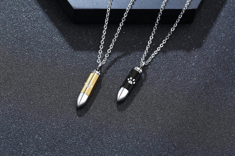 HUANIAN Stainless Steel The Bullet Urn Necklace for The Dog paw Keepsake Memorial Cremation Jewelry Black - PawsPlanet Australia