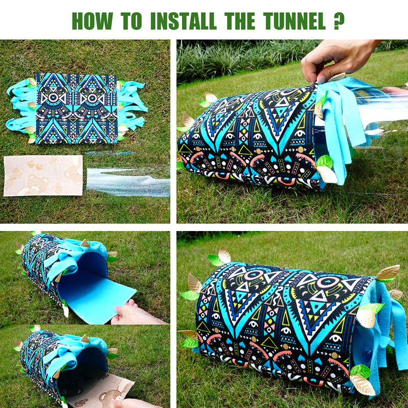 Pet Small Animal Tunnel , Guinea Pig Hideout Bedding Play Tube Toys Hideaway with Fleece Forest Curtain and Removable Soft Mat, Guinea Pig Hamster Rat Accessories Blue - PawsPlanet Australia