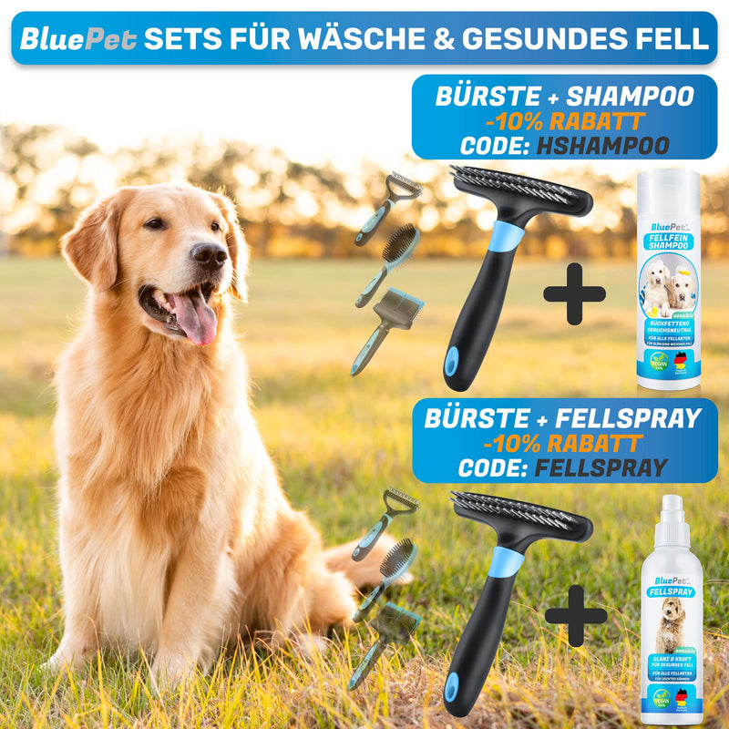 BluePet GlanzTanz fur detangler detangler for long-haired dogs and cats - high-quality dog curry comb with two rows of pins - loosens knots and tangles - smoothes and detangles the top hair (2.0 blue) 2.0 blue - PawsPlanet Australia
