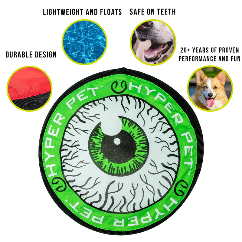 Hyper Pet Flippy Flopper Dog Frisbee Interactive Dog Toys (Flying Disc Dog Fetch Toy – Floats in Water & Safe on Teeth) Multiple Style Options Available - Colors Will Vary Eyeball 9 Inch (Pack of 1) - PawsPlanet Australia