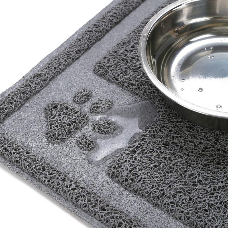 [Australia] - Gefryco Pet Dog Feeding Mats for Food and Water Bowl, Traps Litter from Box and Paws, Flexible Waterproof and Slip Resistant Dogs & Cats Mat L Grey 