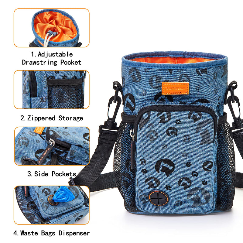 Thankspaw Dog Treat Training Pouch,Lightweight Denim Dog Treat Bag with Built-in Dispenser Bags-Hands Free Training Bag for Pet - PawsPlanet Australia