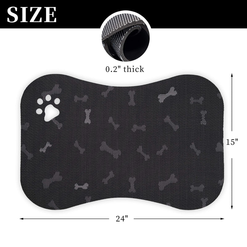Pet Food Mat for Dogs and Cats Bone Shaped Paw Stripe Design Food Bowl Mat Flexible Waterproof Easy to Clean with Non Slip Backing Black 24"x16" BLACK-BONE - PawsPlanet Australia