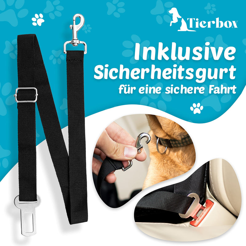 TIERBOX Premium Set Dog Car Seat with Seat Belt, Dog Poop Bag Dispenser and Leash Clip + 20 Garbage Bags, Transport Box for Small to Medium Dogs as Car Accessories (Black) - PawsPlanet Australia