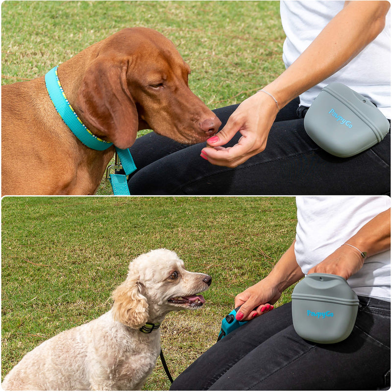 PAWPYGO Dog Treat Pouch, Pet Training Food Dispenser with Waist Clip, Silicone Treat Pouch, Magnetic Closure, BPA Free, Fits 50 Small Treats - PawsPlanet Australia