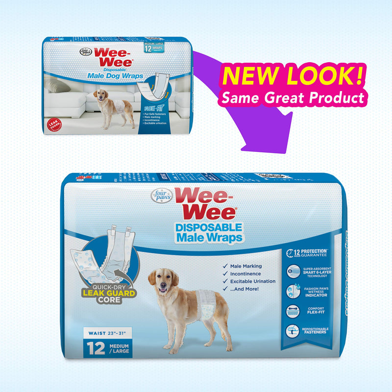 [Australia] - Wee-Wee Products Disposable Male Dog Wraps (12 Pack), Medium/Large 