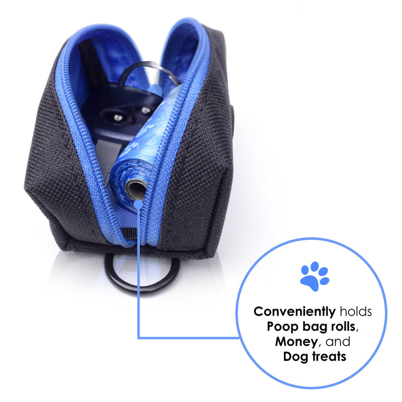 [Australia] - Paw Lifestyles Dog Poop Bag Holder Leash Attachment - Fits Any Dog Leash - Includes Free Roll of Dog Bags – Poop Bag Dispenser Black and Blue 