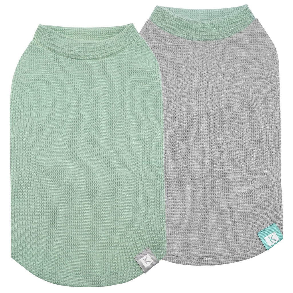 KYEESE 2Pack Dog Shirts Waffle for Small Dogs Soft Stretchy Dog T-Shirts Lightweight Dog Tank Top Sleeveless Dog Vest Breathable Cat Shirt, Medium, Green+Grey M-Chest(16") 2Pack(Green+Grey) - PawsPlanet Australia
