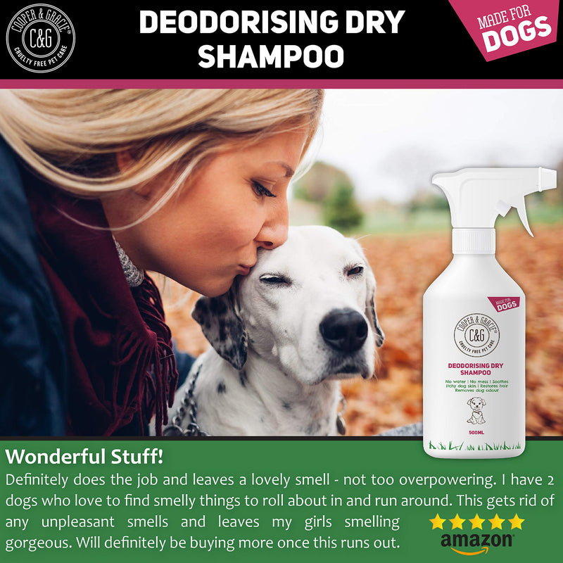 Dry Dog Shampoo Spray For Smelly Dogs - Wipe Clean Stain Remover - Cruelty Free Waterless Grooming Products Organic Odour Deodoriser Neutraliser - Best Fox Poo Cleaning Animal Wash (500ML) 500 ml (Pack of 1) - PawsPlanet Australia