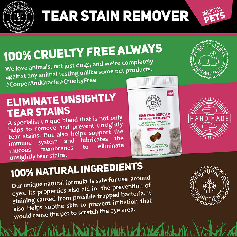 C&G Pets | TEAR STAIN REMOVER SUPPLEMENT 65 SOFT CHEWS | REMOVES TEAR STAINS | STIMULATES IMMUNE SYSTEM | ANTIOXIDANTS | RESIST ALLERGENS | VETERINARIAN FORMULATED - PawsPlanet Australia