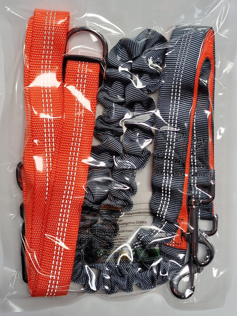 QitinDasen Hands-Free Dog Leash, Orange Adjustable Waist Belt and Gray Stretchy Bungee Leash, Jogging Dog Leash with Reflective Stitching - PawsPlanet Australia
