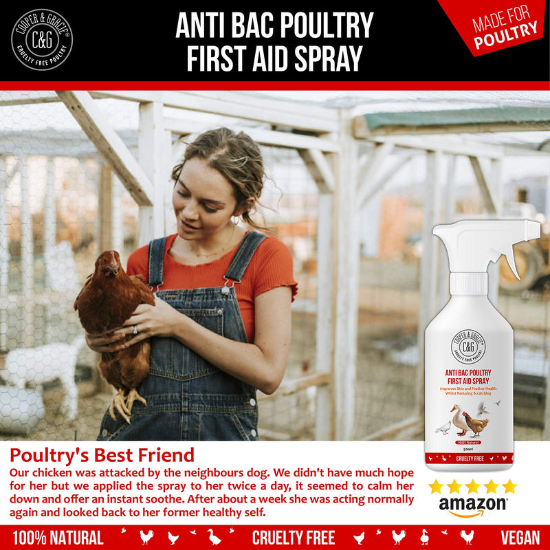 C&G Pets | Anti Bac Poultry First Aid Spray 500ml | Antiseptic Spray For Wounds | Improves Skin And Feather Health & Reduces Scratching | Natural Alternate To Iodine Spray & Purple Spray For Chickens - PawsPlanet Australia