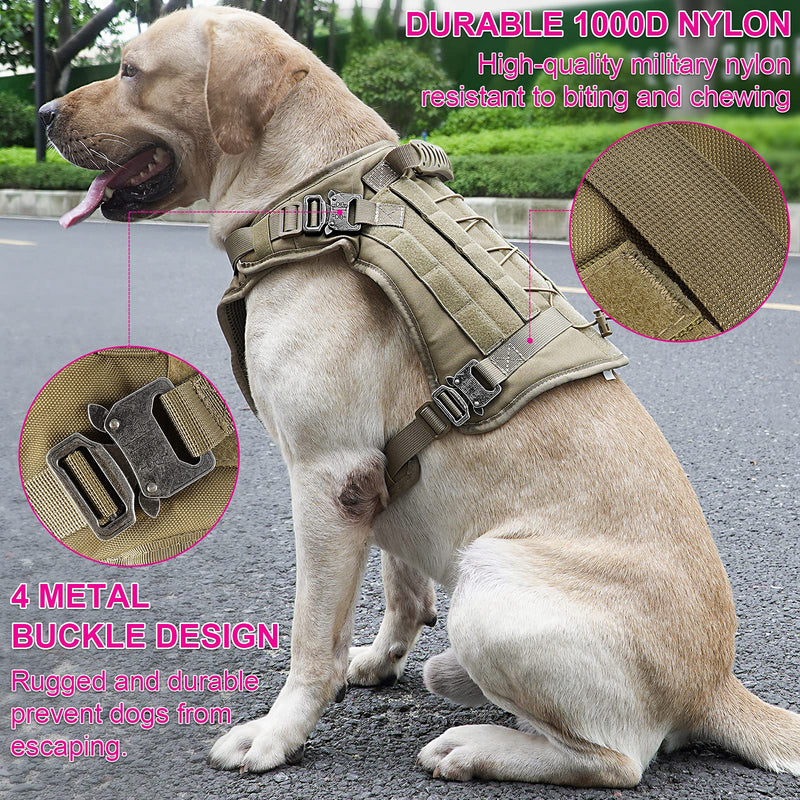 QIFBYFB Tactical Dog Harness with All 4 Metal Buckle, Working Dog Vest with Reflective Patch and Reflective Do Not Pet Patch, Dog Vest Harnesses with Handle, Black for Small,Medium, Large Dog M (Neck:16.5"- 19" ; Chest:24.8"-26.5" ) Brown - PawsPlanet Australia