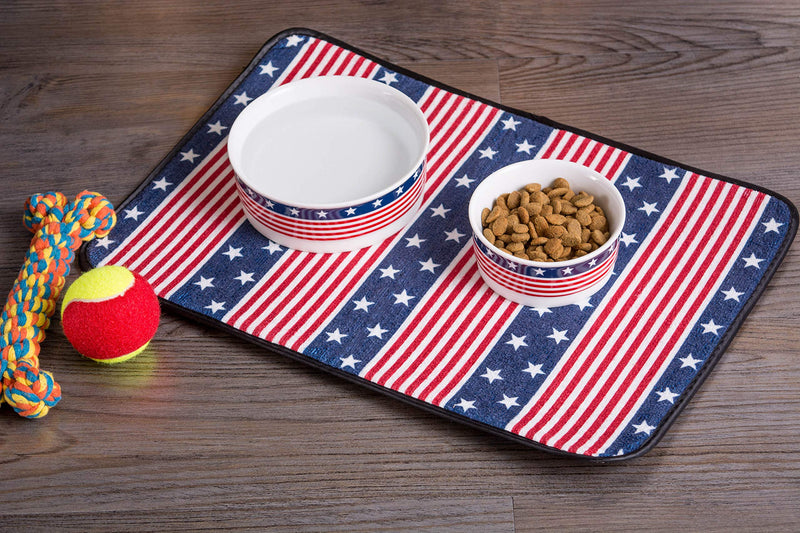 Bone Dry Stars & Stripes Patriotic Flag Ceramic Pet Bowl Small - PawsPlanet Australia