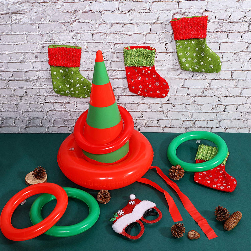 10 Pieces Christmas Inflatable Ring Toss Game, Includes 2 Pieces Inflatable Witch Hat 8 Pieces Inflatable Ring, Hat Ring Toss Game Set for Christmas Party Decoration Supplies Accessories - PawsPlanet Australia