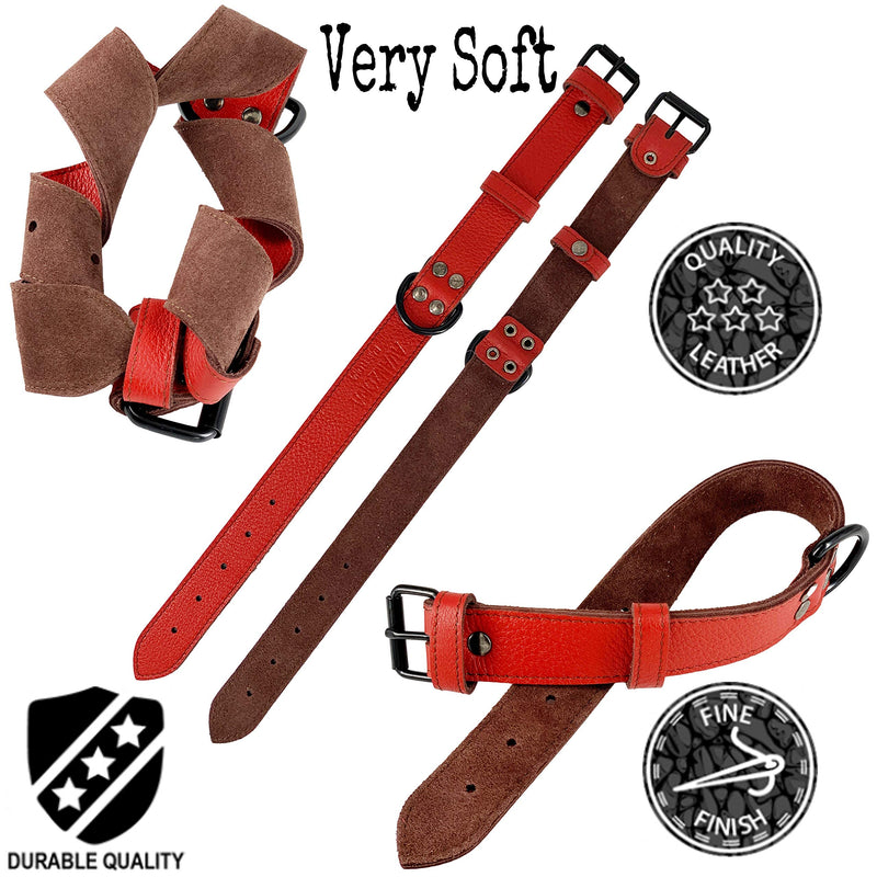 AVANZONA Leather Dog Collar Genuine, Combined with 2 colours, Smooth as Silk but Ultra Resistant and Lightweight, Hand Made for Small, Medium and Large Dogs. S. RED&BROWN - PawsPlanet Australia