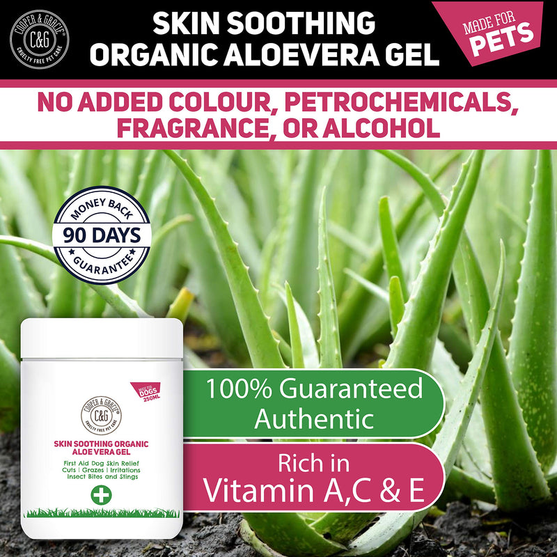 C&G Pets | Skin Soothing Organic Aloe Vera Gel 250ml | 100% Food Grade Aloe Vera Vitamins Mineral Amino Acids | Soothes Calms Cools Moisturizes Insect Bitten Scaly Scabby Flabby Skin - PawsPlanet Australia