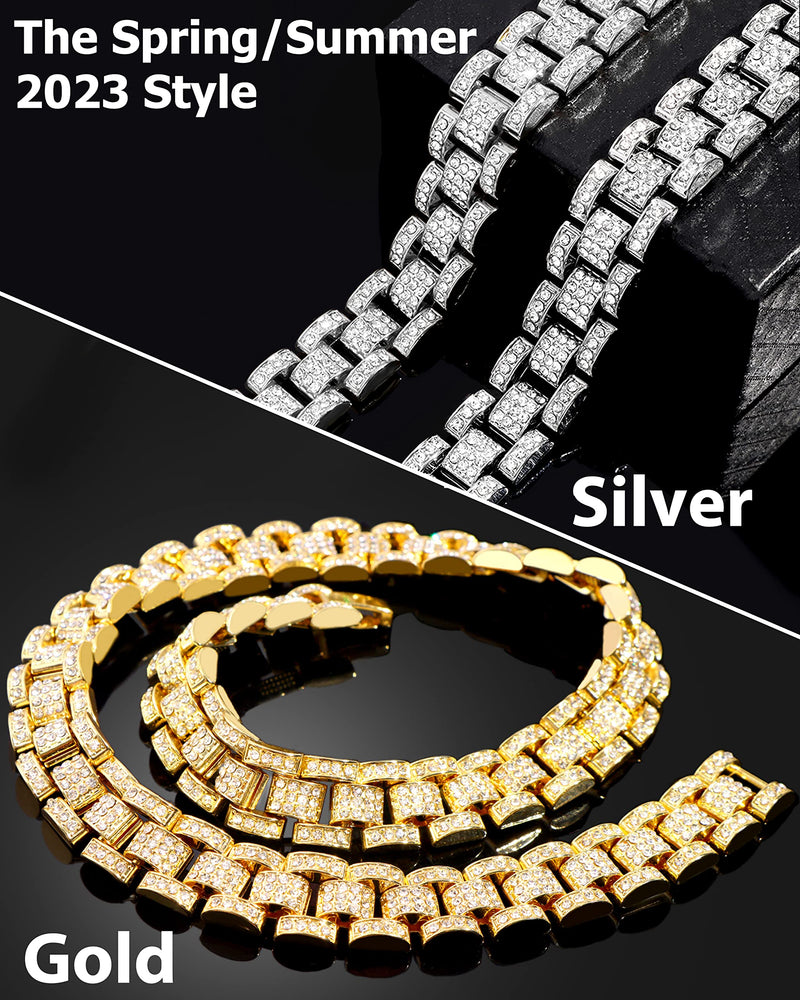 FASDECON Gold Dog Chain Collar Diamond Cuban Collar Walking Metal Chain Collar with Design Secure Buckle Dog Collars for Medium Large Dogsc (20inch, Gold) 20inch - PawsPlanet Australia