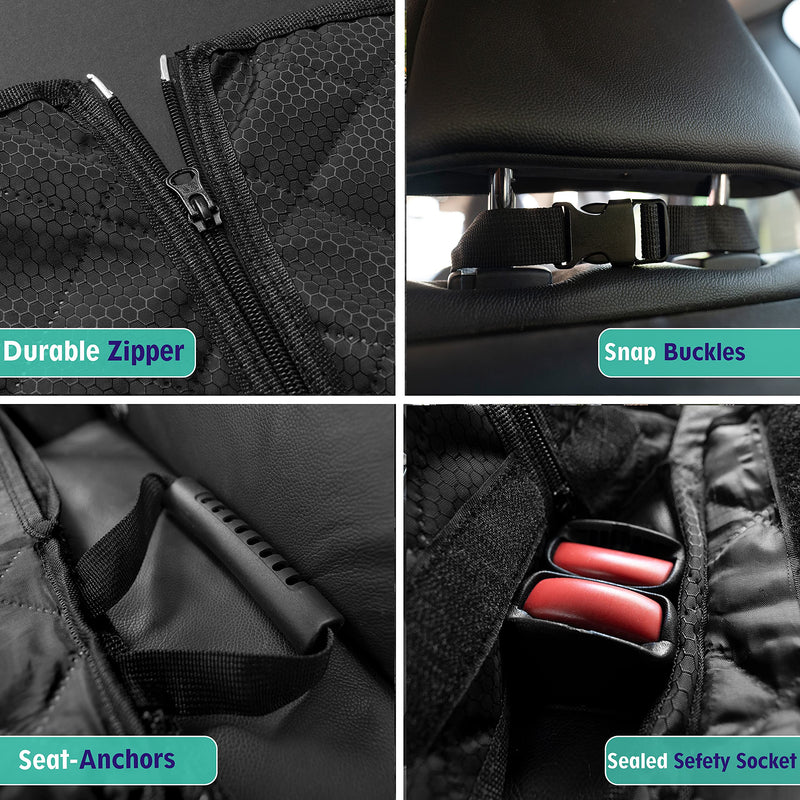 iPuppy Premium Back Seat Cover for Dogs with Isofix - Waterproof Dog Car Seat Cover with Armrest Opening - Quilted, Scratch Proof and Non-Slip Car Seat Cover for Dogs - 45 x 133cm (Black) - PawsPlanet Australia