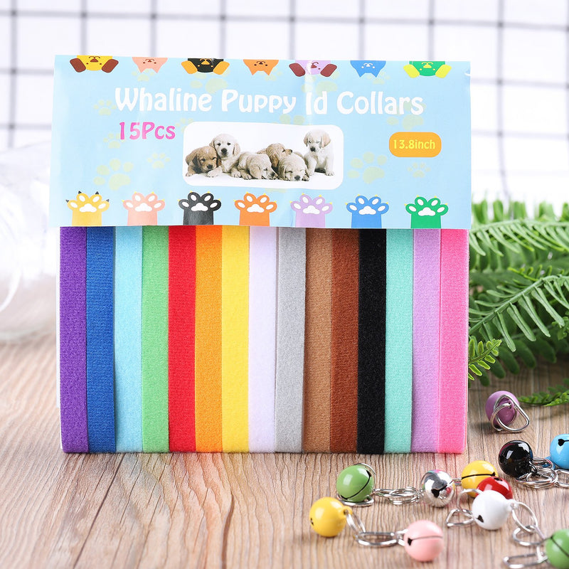 [Australia] - Whaline 15pcs Double Side Soft Plush Puppy ID Collars with Bells for Dog and Cat 