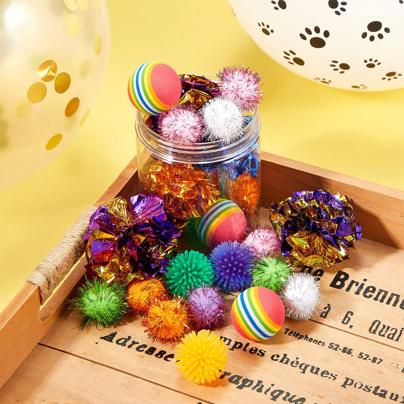 25 Pieces Cat Toy Ball Set Include Pom Pom Balls Tinsel Balls Crinkle Balls Cat Bouncy Spiny Balls Rainbow Foam Ball Toy with Plastic Bottle for Cats Puppy Kitten - PawsPlanet Australia