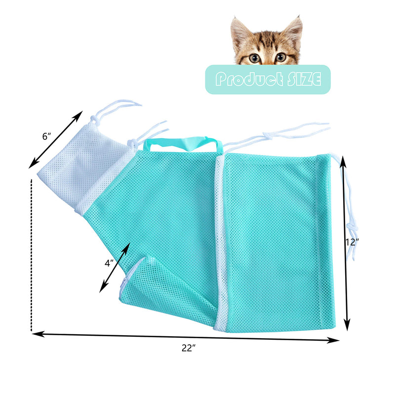 KlerRoem Cat Bathing Bag, Adjustable Anti-bite and Anti-Scratch Shower Mesh Grooming Bags for Bathing, Injection, Nail Trimming, Medicine Taking (Cats Under 11 lbs) Green - PawsPlanet Australia