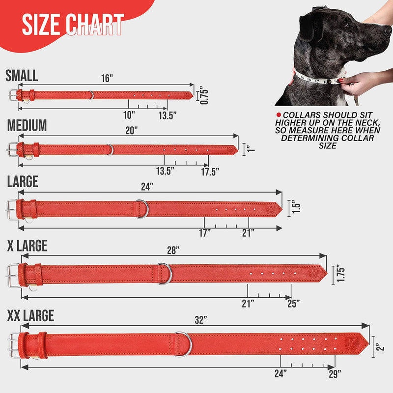 Riparo Genuine Leather Adjustable K-9 Dog Collar with Additional Reinforcement (XXL: 5CM Wide for 60.9CM - 73.7CM Neck, Red) XXL - PawsPlanet Australia