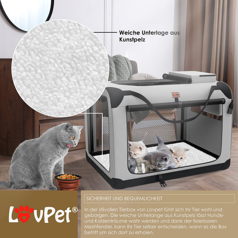 Lovpet® dog box foldable dog transport box including dog bowl XL 81.3x58.4x58.4cm transport bag dog bag transport box for pets, dogs and cats pet transport box light gray - PawsPlanet Australia