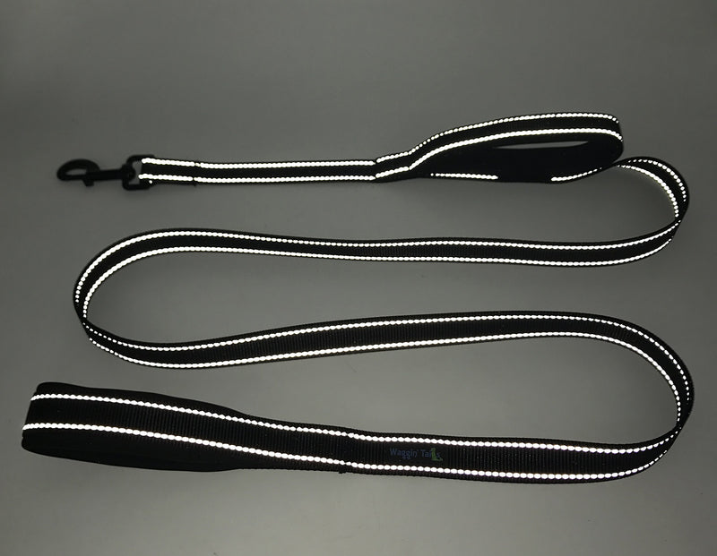 [Australia] - Wagtime Club Soft &Thick Dual Handle 6FT Dog Leash, Premium Strength Double Padded Handles - Vibrant Colors with Reflective Option Reflective Black 