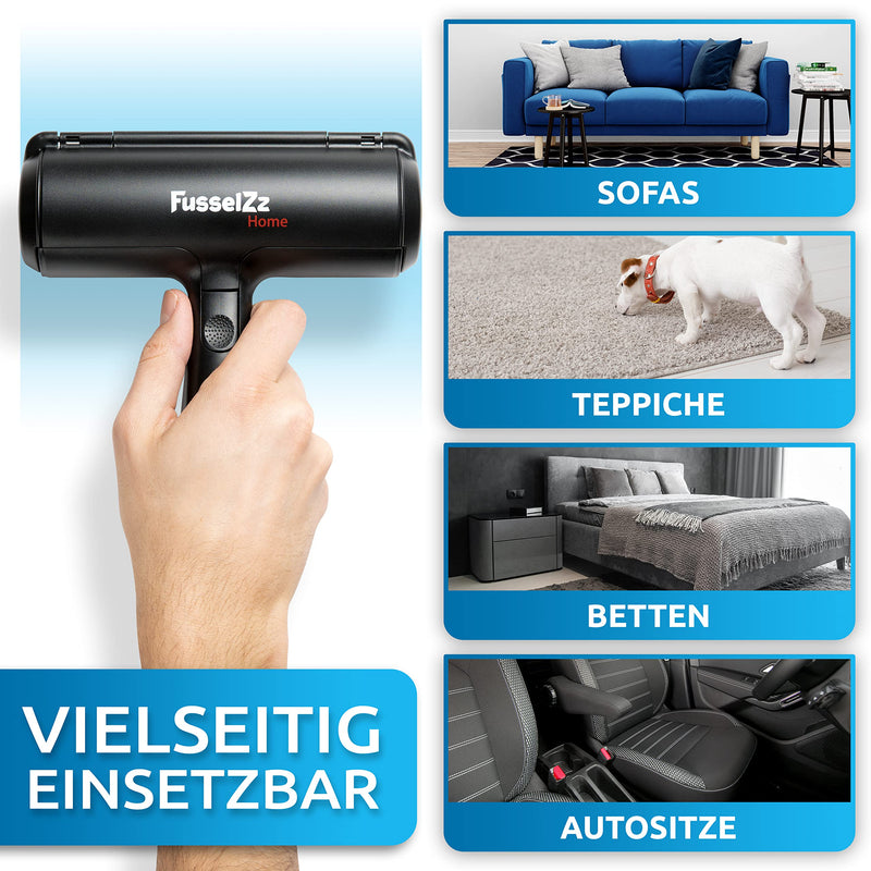 FusselZz® Home Premium Lint Roller Black Animal Hair - Self-cleaning animal hair remover for removing cat hair and dog hair, reusable cat hair remover on sofa, carpet and bed - PawsPlanet Australia