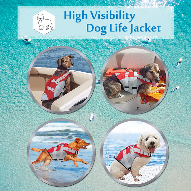 [Australia] - SUNFURA Pet Life Jackets, Summer Dog Float Coat with Reflective Strips and Rescue Handle, Adjustable Ripstop Pet Life Vest for Small, Medium, Large Dogs Red 