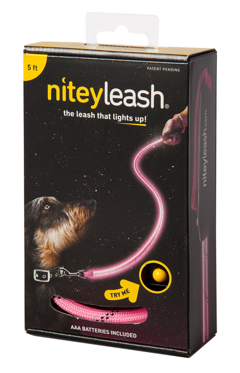 [Australia] - NiteyLeash - LED Glow in The Dark Pet Dog Leash Pink 