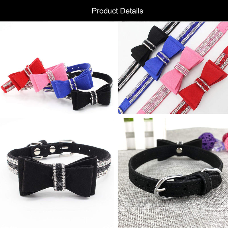 [Australia] - Newtensina Soft Bow Ties Dog Collar and Leash Set Cute Bow Ties Collar with Diamante for Dogs Cats XS Black 