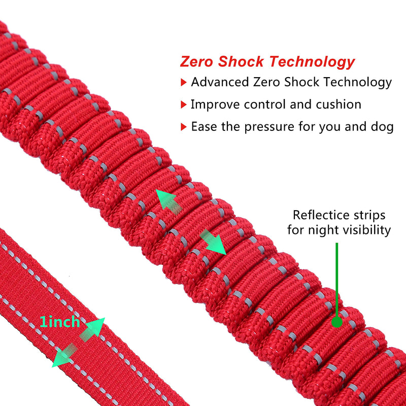 3-in-1 Strong Bungee Dog Lead, 3.6-4.9 FT No Pull Shock Absorbing Pet Long Leash with Car Seat Belt Safety Buckle, Elastic Dog Lead with Comfortable Padded Handle and Reflective Sewing (Red) Red - PawsPlanet Australia