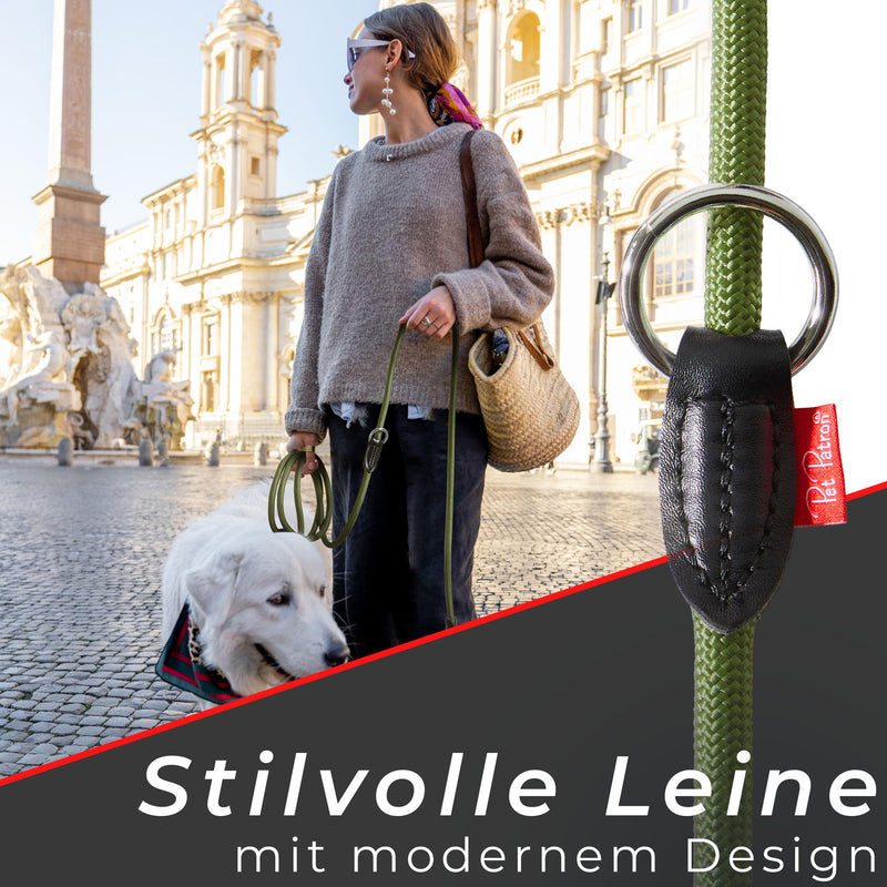 PetPatron® adjustable dog leash 3m - shoulder leash & double leash perfect for large dogs (45 kg) thanks to the extreme strength up to 200 kg - green 3 m x 1.1 cm - PawsPlanet Australia