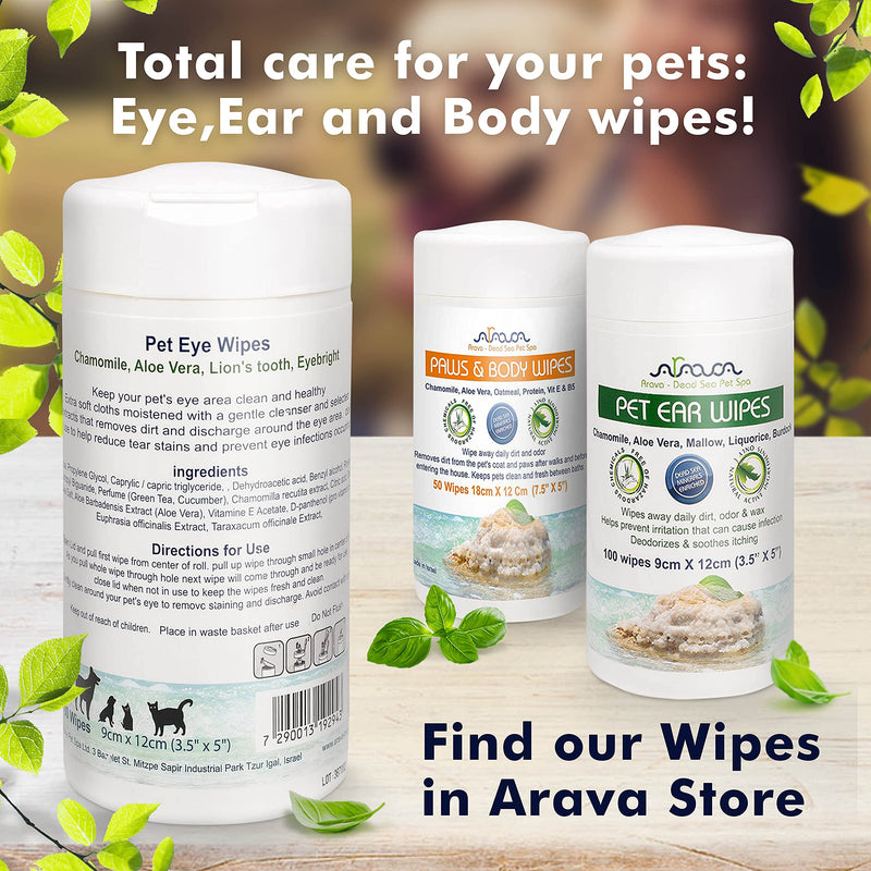 Arava Pet Eye Wipes - for Dogs Cats Puppies & Kittens - 100 Count - Natural and Aromatherapy Medicated - Removes Dirt Crust and Discharge - Prevents Tear Stain Infections & Irritations - Soft & Gentle 2 Pack Eye Wipes - PawsPlanet Australia