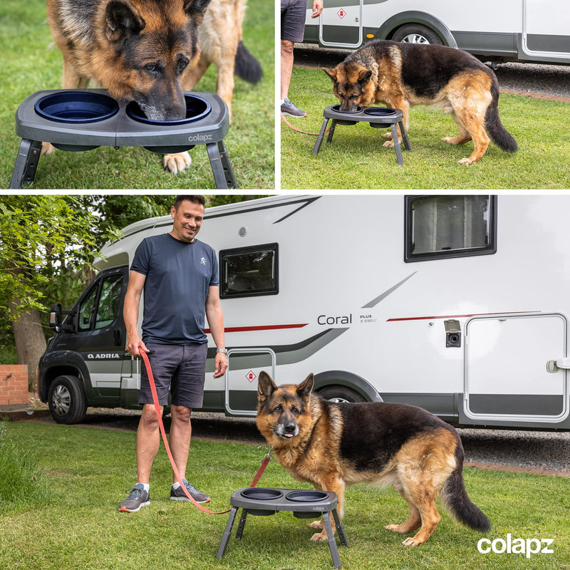 Colapz 2 x Portable Collapsible Dog Bowls with Stand - Raised Dog Bowl - Elevated Dog Bowls - Grey - PawsPlanet Australia