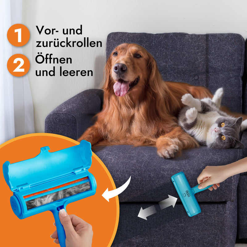FusselMonster® [Pet hair remover] Lint roller for dogs and cats developed for effective cleaning of sofas, carpets, cars I reusable cat hair remover I lint roller animal hair blue - PawsPlanet Australia