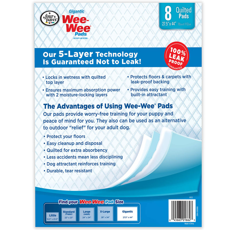 [Australia] - Four Paws Wee-Wee Puppy Training Gigantic Size 27.5" x 44" Pee Pads for Dogs Gigantic 27.5" x 44" 8-Count 